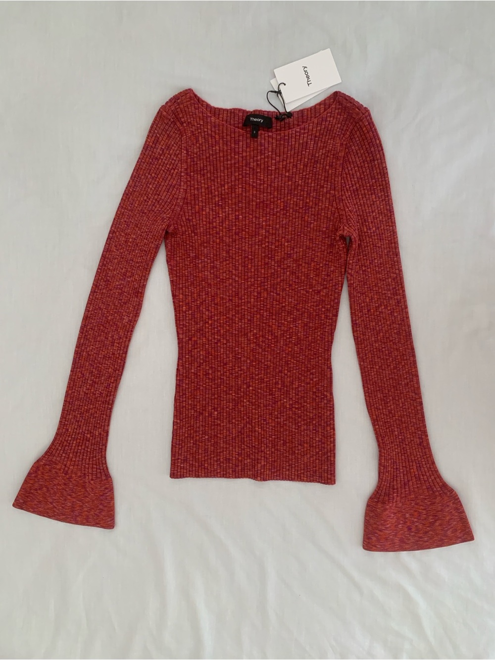 NWT Theory Sunset Multi Cabled Print Ribbed Boatneck Pullover Sweater S